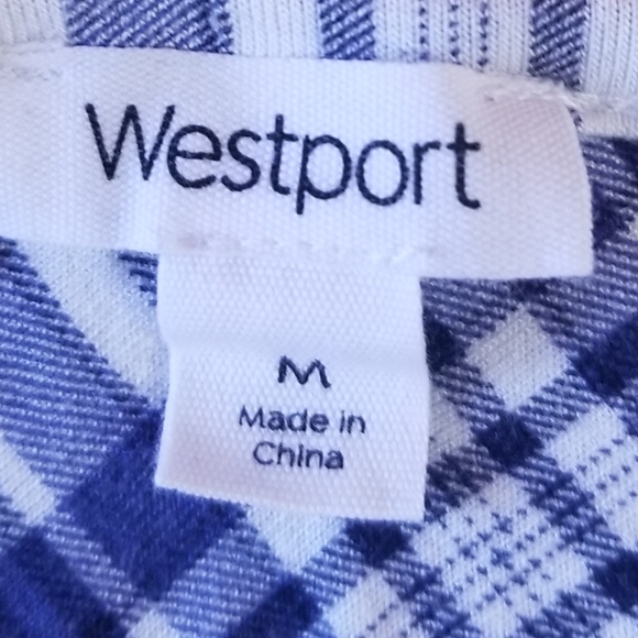 Westport Blue and White Plaid Blouse With Bell Sleeves Size Medium - Picture 2 of 6